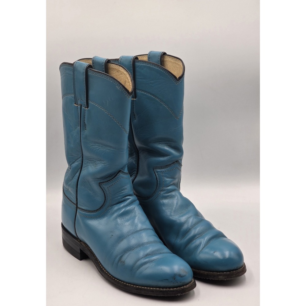 Vintage Justin‎ L3084 Turquoise Blue Leather Roper Cowboy Boots Women's 4.5C USA